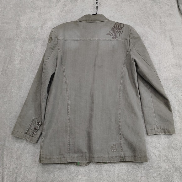 Vtg Mens Caffeine‎ Rave Blazer Jacket Y2K Sz L Military Punk Goth Herringbone - Picture 3 of 13